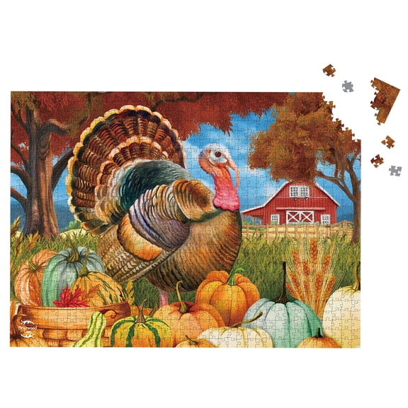 Briarwood Lane Fall Jigsaw Puzzle 1000 Pieces Adult Finished Size 29.5x19.68 Turkey and Pumpkins Puzzle For Game Night