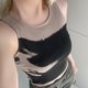 thumbnail image 4 of Camiseta De Verano Chaleco con estampado de retrato en contraste de color manchado, top sin mangas ajustado con personalidad para mujer Ygjytge para Mujer Caqui T S, 4 of 9