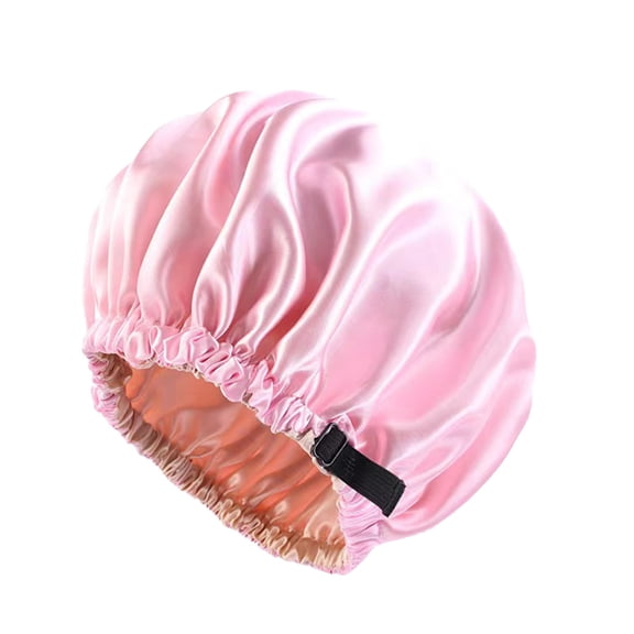 ZQUUVOU Silk Sleeping Bonnets for Women Double Layer Enlarged Thick Sleeping Hat Adjustable Home Beauty Hair Care Hat Pink