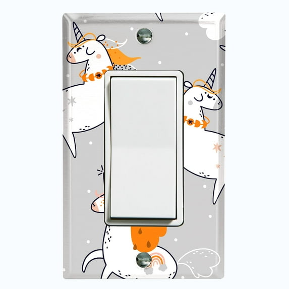 Metal Light Switch Plate Cover Magical Orange Rainbow Unicorn UNI009