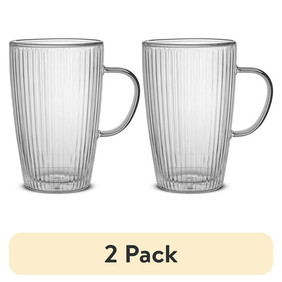 (2 pack) Better Homes & Gardens Ribbed 15 oz Double Wall Glass Mug with Handle