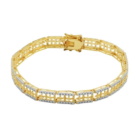 14k Yellow Gold Over Fine Silver Plated Bronze Two Tone Diamond Accent Link Bracelet, 7.25