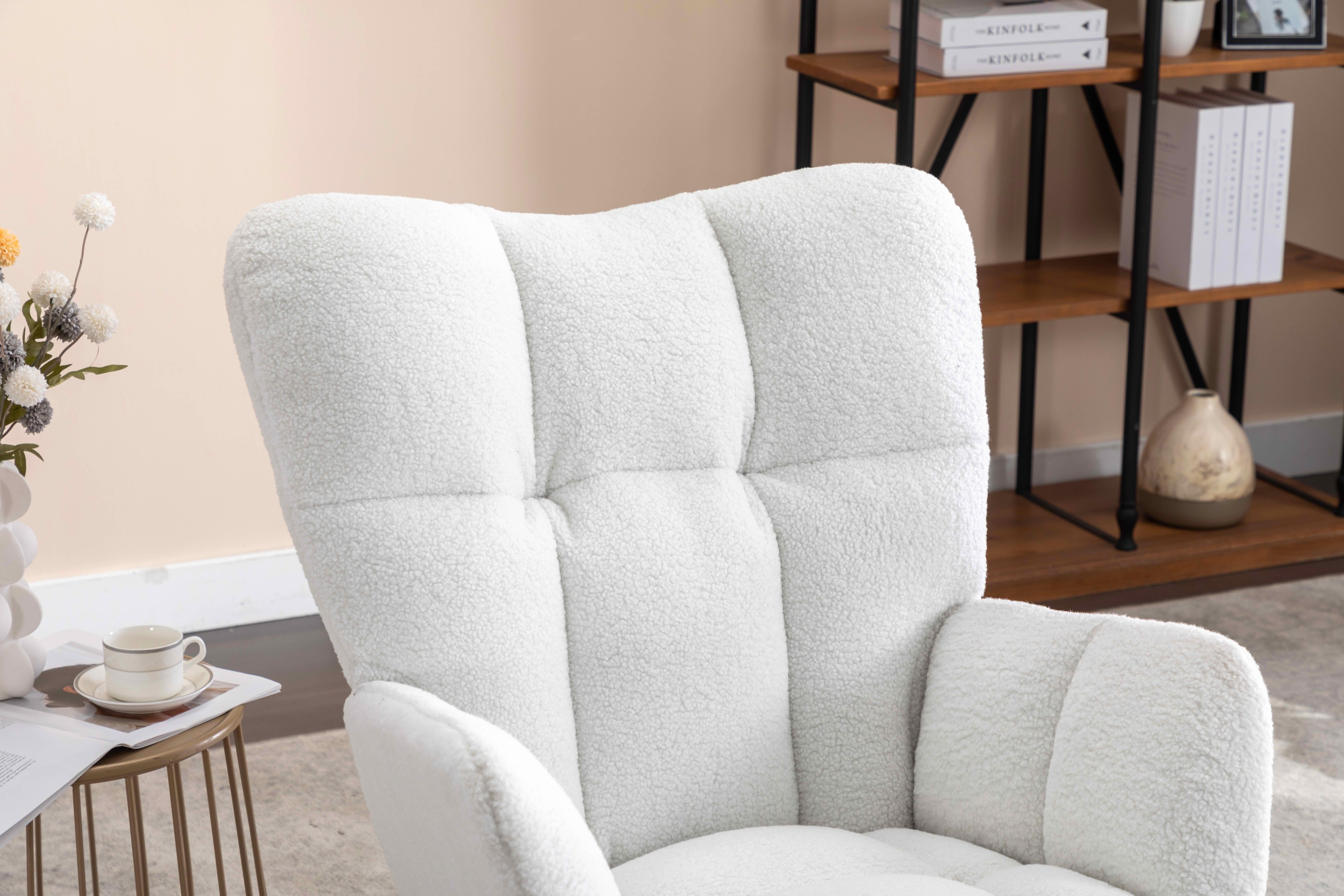MAYEERTY Teddy Fabric Rocking Glider Nursery Chair, for Indoor Living Room, Ivory