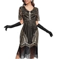 thumbnail image 7 of Flapper Dresses 20s Great Gatsby Dresses Women Crewneck Lace Dresses Sequin Mesh Sleeve Roaring Dress Harlem Nights, 7 of 7