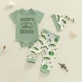 thumbnail image 2 of Xudanell Baby Outfits Boy Letter Printed Newborn Boy Outfits Infant Summer Romper Pants Hat Sets Trendy Green 3-6 Months, 2 of 5