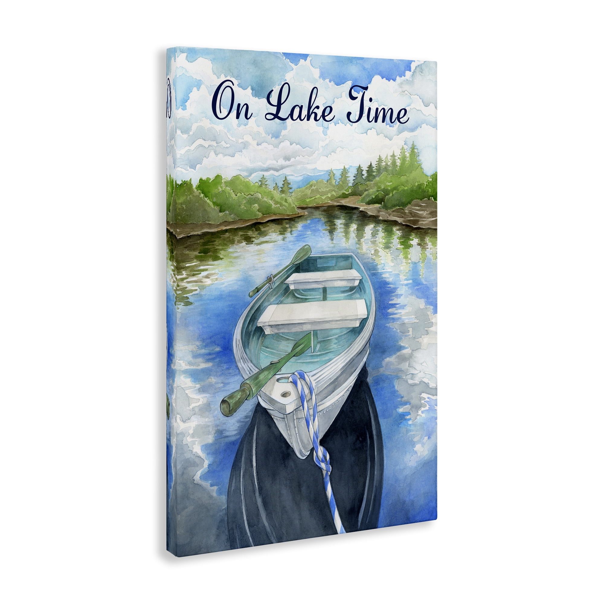 Stupell Industries On Lake Time Canoe Transportation Painting Wrapped Canvas Art Print Wall Art, 30 x 45