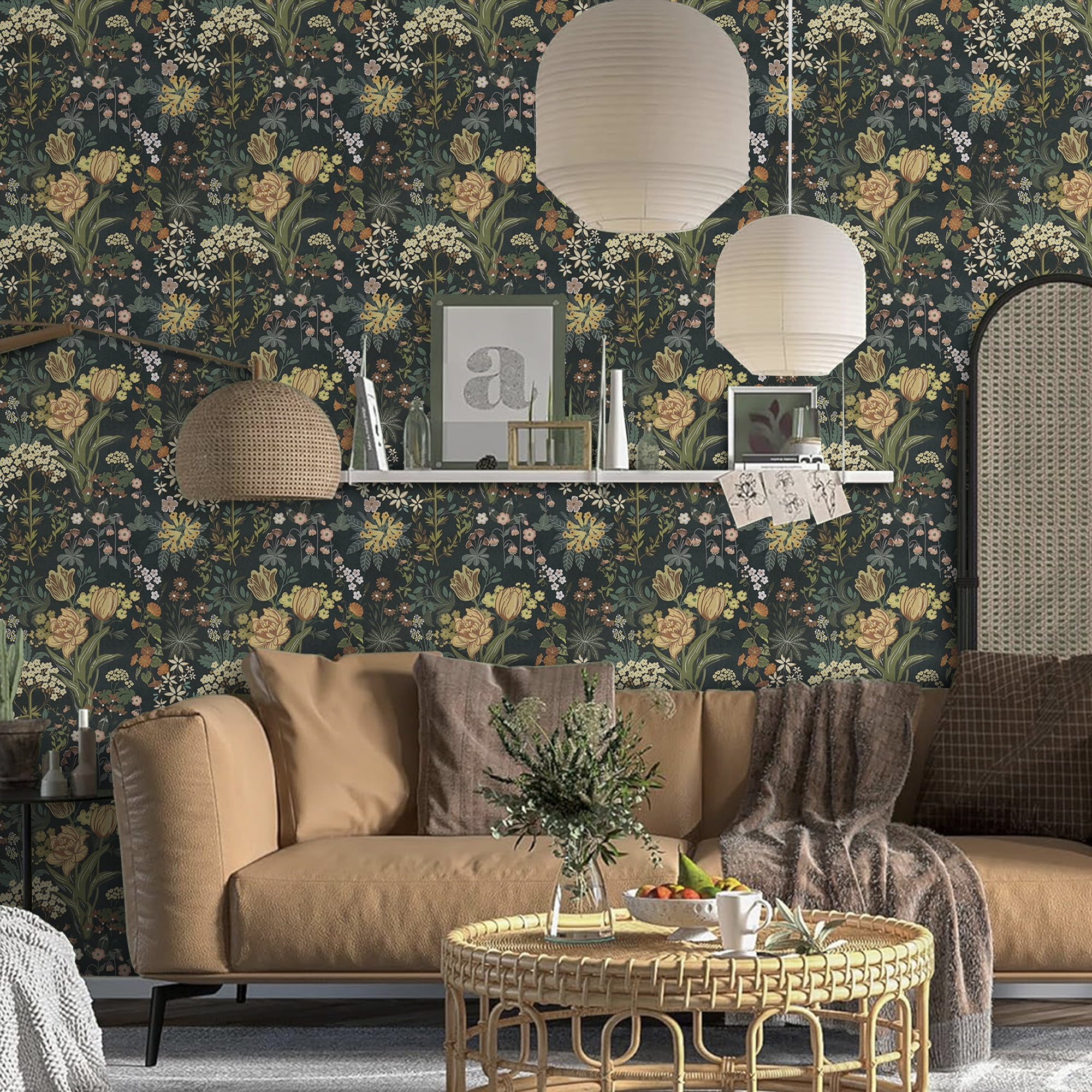(2 pack) UMIGGEE Floral Wallpaper Peel and Stick 17.7" x 118" Tulips Dark Self Adhesive Removable Wallpaper Peel and Stick for Home Bedroom Cabinets Thicken