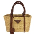 thumbnail image 1 of Pre-Owned Prada Palmetto Vitello Woven Raffia Naturale Tote Bag, 1 of 2