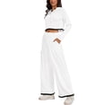 thumbnail image 4 of Conjuntos de dos piezas ATHLECHIC para mujeres, sudadera recortada de punto acanalado con medio botón y pantalones de pierna ancha, conjuntos de lounge casuales XL en blanco y negro, 4 of 4