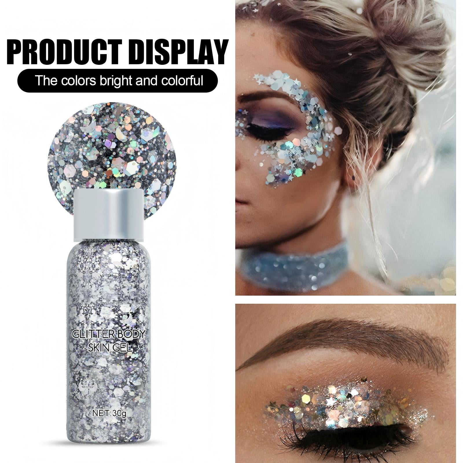 Alvantor Body Glitter Gel Nail Hair Body Face Flash Eyeshadow Glitter, Long Lasting Liquid Glitter Cream, Clear White
