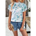 thumbnail image 4 of Tiered Short Sleeve Floral Blouse, White, Large, 4 of 5