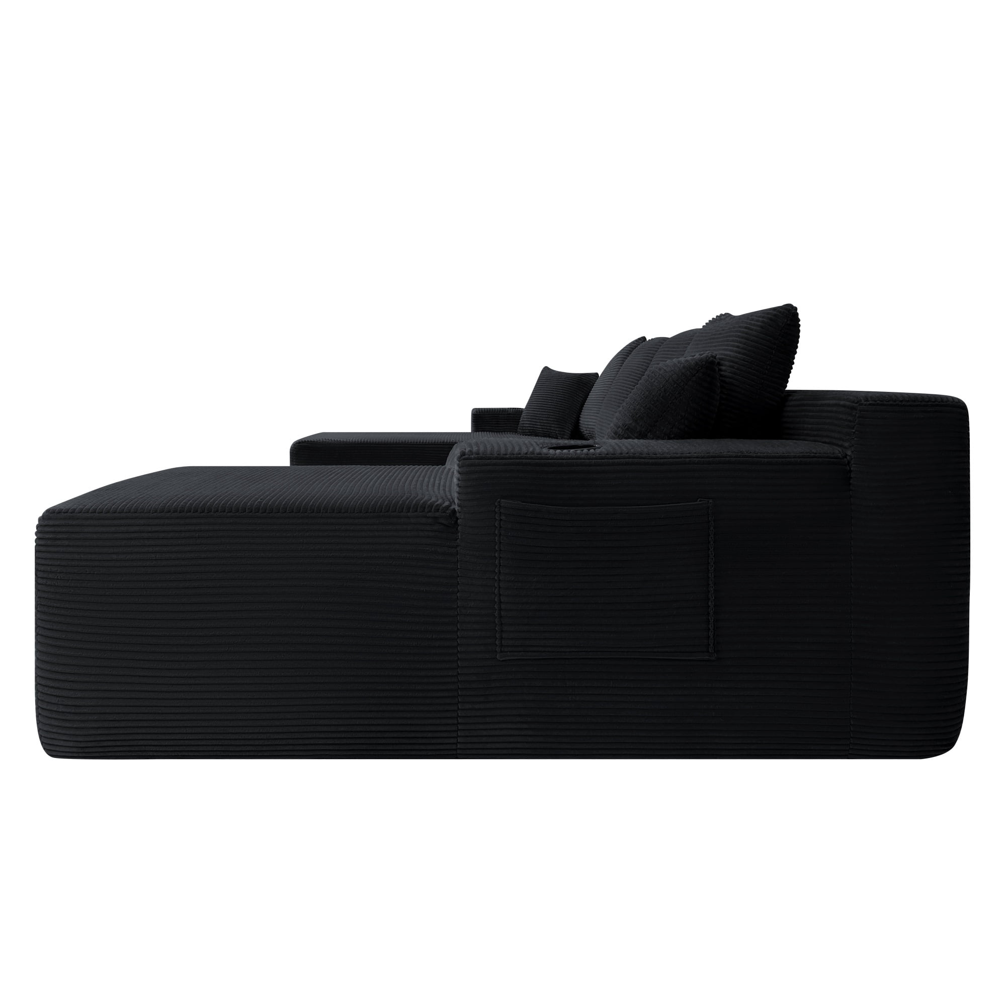 126"W U Shape No-Assembly Sectional Sofa with Chaise, Modular Couch Set with Pockets & Cup Holders, Deep Seat Upholstered Sofa