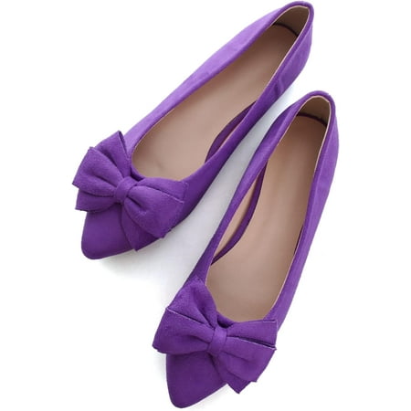 

Pfhytec LU Pointy Toe Ballet Flats for Women with Cute Bowknot Elegant Slip-ons Soft Support Daily Walking Shoes