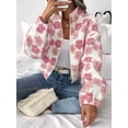 thumbnail image 4 of Female'S Zip Up Fleece Crop Jacket Long Sleeve Cute Floral Outerwear Coats Fall Winter Outfit Pink M, 4 of 9