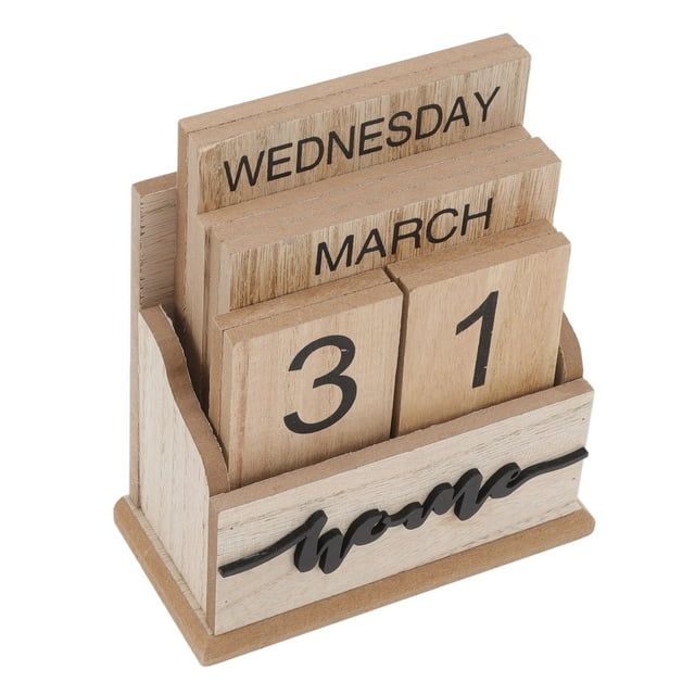 Perpetual Calendar, Wood Desktop Calendar Manual Reusable Retro Beautiful Desktop Calendar Wooden Display Calendar Decoration