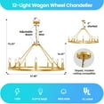thumbnail image 4 of bokifol 12-Light Gold Wagon Wheel Chandelier,37.4"Round Chandelier,Dining Room Light Fixture,Industrial Foyer Lighting Fixtures,for Living Room,Bedroom,Kitchen Island,Entryway,E12 Base, 4 of 7