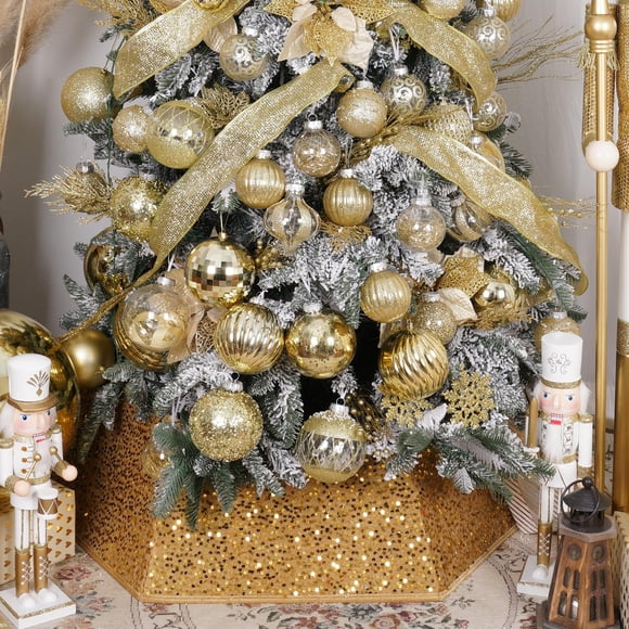 Funda con soporte para cuello de árbol de Navidad, lentejuelas, 85 cm