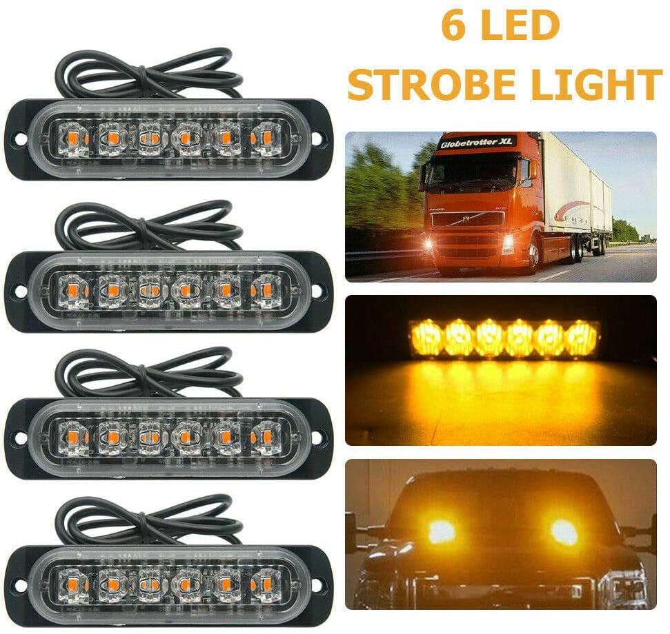 4X Red 4 LED Car Truck Emergency Beacon Warning Hazard Flash Strobe Light 12-24V 