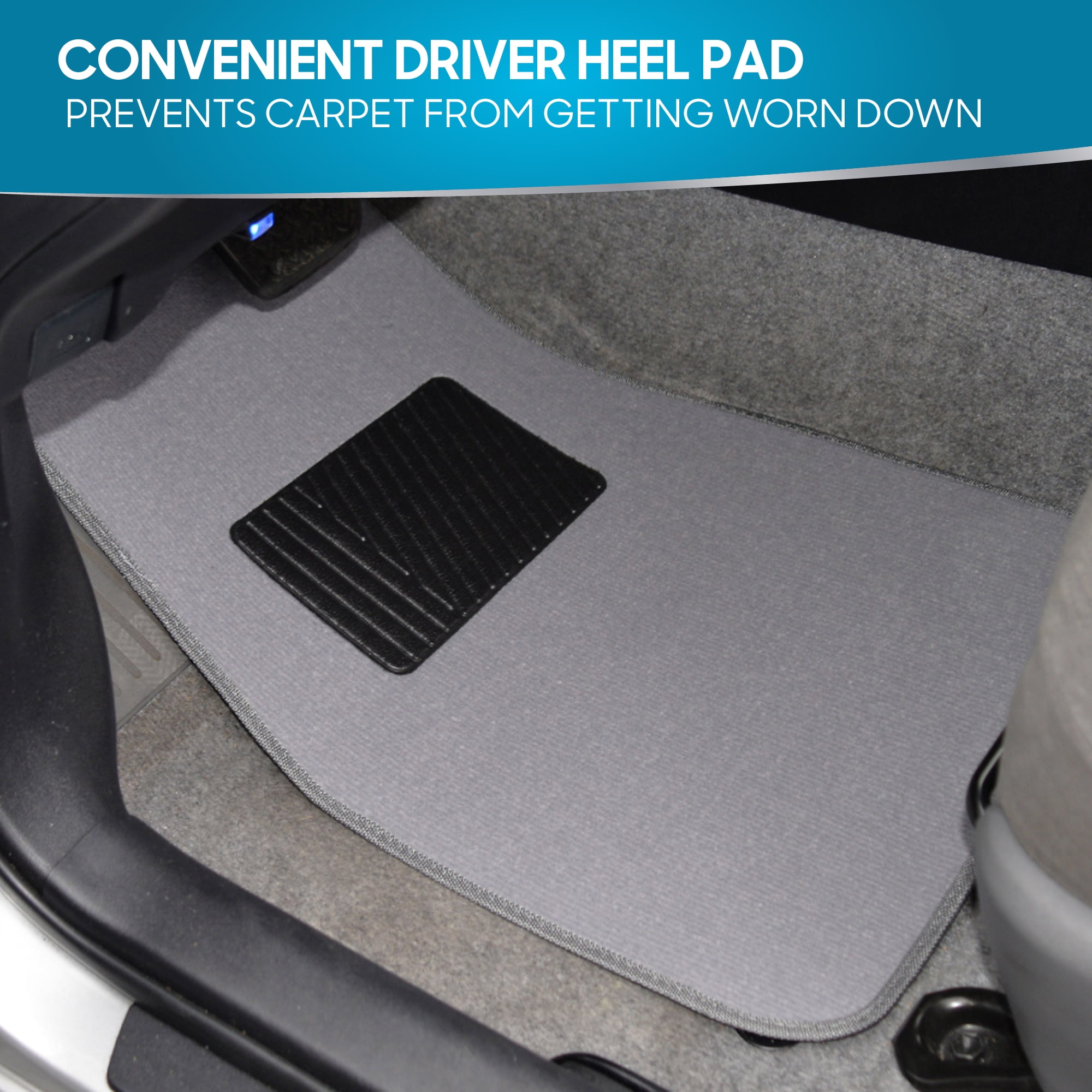 BDK Premium 4PC Set of Carpet Car Floor Mats with Vinyl Safety Heel Pad for Car, Truck, SUV, Coupe Sedan, Light Gray (MT-100-LG)