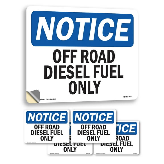 Off Road Diesel Fuel Only OSHA Notice Vinyl Decal Label 5 Inch x 3.5 Inch - 5 Pack