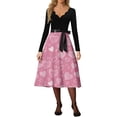 thumbnail image 4 of Valentine Day Dress for Women 1950S Retro Long Sleeve V-Neck Cocktail Dresses with Belt Love Heart Printing A-Line Dress 2026 Pink XL, 4 of 5