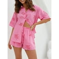 thumbnail image 4 of LMLYSoH Women Shorts Set, Printed Short Sleeve Shirt with Elastic Waist Shorts Summer Outfit, 4 of 8