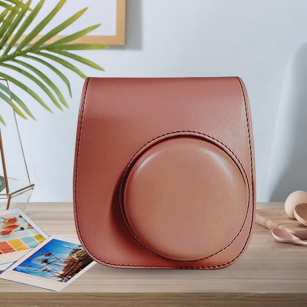 Bolsas de cámara instantánea de cuero PU para Fujifilm Instax Mini 12/11/9/8 (marrón claro)