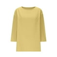 thumbnail image 5 of Fesfesfes Women's Solid Casual Shirts Three Quarter Sleeve Round Neck Linen Tops Warm Weather Shirts Linen Material Offers Breathability(Yellow,XL), 5 of 5