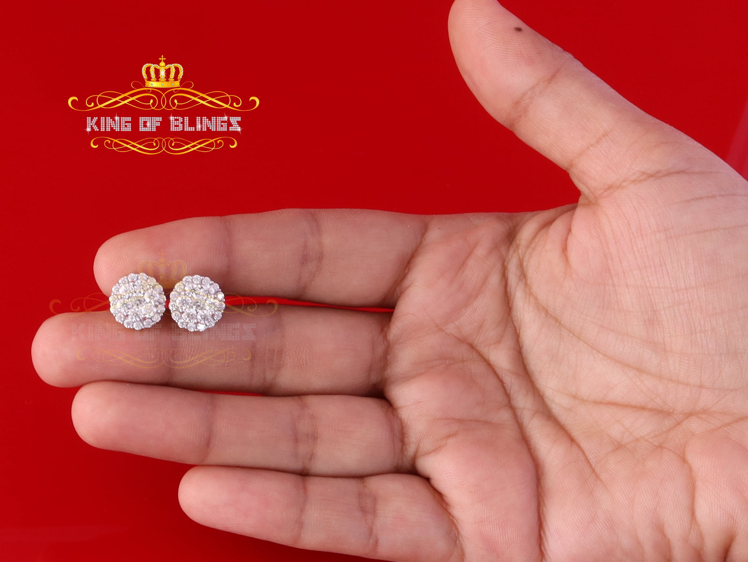 King of Bling's Men's/Womens 925 Silver Yellow 1.66ct VVS 'D' Moissanite Round Stud Earrings