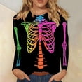 thumbnail image 2 of Women's Graphic Print Tee, Crew Neck 3/4 Sleeve Top, Fall Shirt for Halloween Casual Wear, 2 of 5