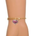 thumbnail image 2 of Delight Jewelry Silver-tone Hot Pink Tiger Print Heart - Gold Tone Joshua 1:9 Strong and Courageous Engraved Cross Charm Bracelet, 6.5+1.5" Extender, 2 of 4