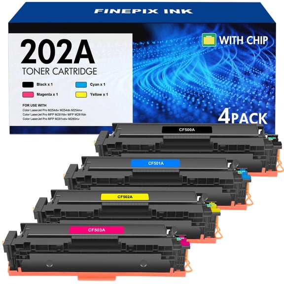 202A Toner Cartridge Replacement Compatible for HP 202A CF500A 202X CF500X Color Laserjet Pro MFP M281fdw M281cdw M254dw M281fdn M254dn M254nw M281 M254 Toner Printer Ink (BK/C/Y/M, 4-Pack)