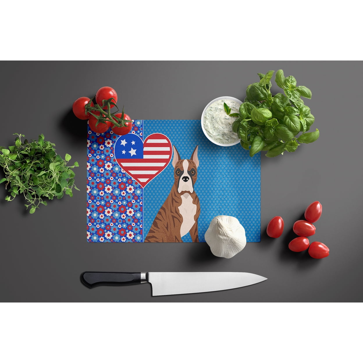 Red Brindle Boxer Glass Cutting Board Large 12 in x 15 in