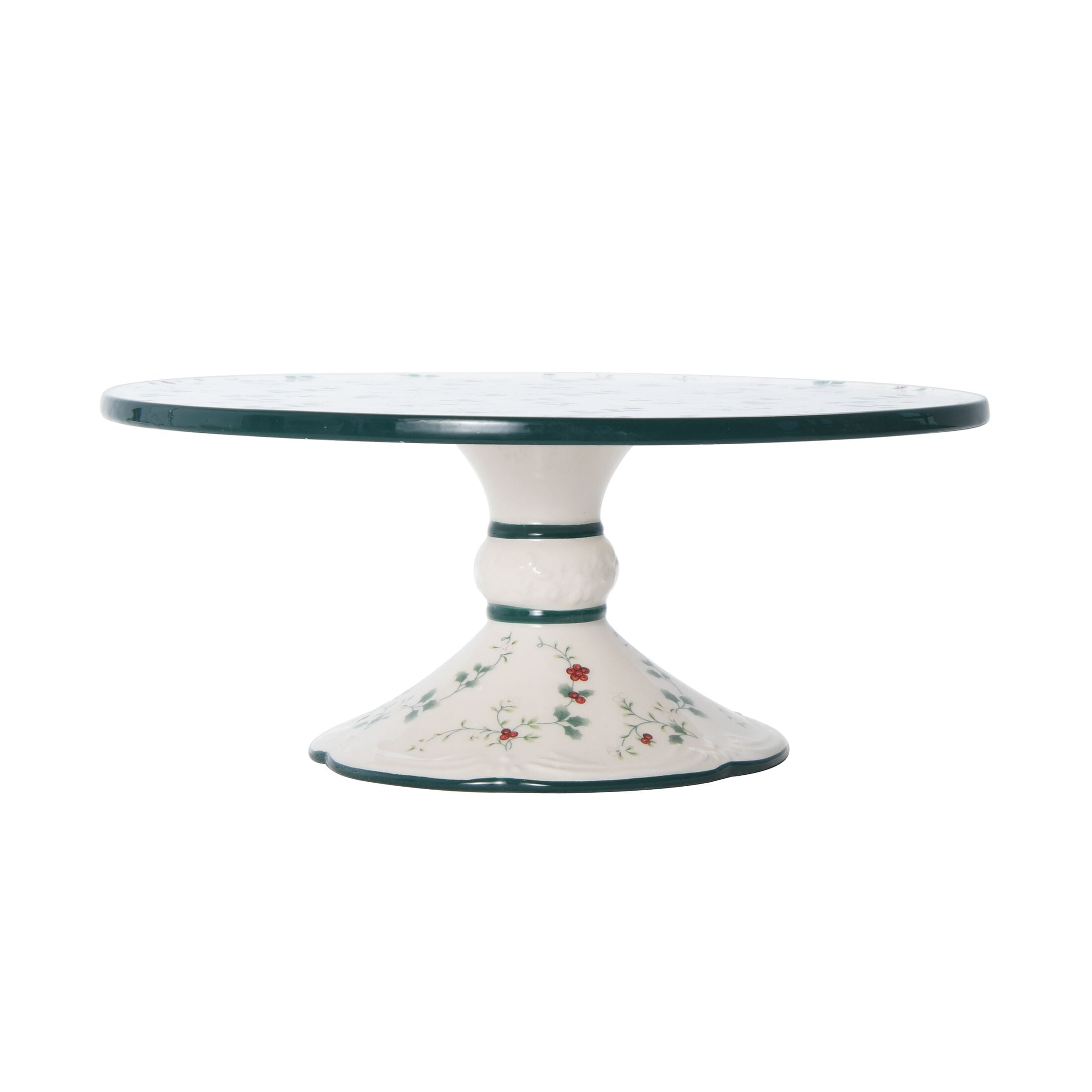 Pfaltzgraff Winterberry Round Cake Plate White with Green and Red Accents
