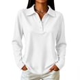 thumbnail image 2 of Stralyhd Women's Polo Shirts Long Sleeve Lapel Collar V Neck Shirt Fashion Baggy Fall Everyday Wear Casual Basic Tops White M, 2 of 6