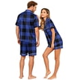 thumbnail image 4 of Leidass Couples Plaid Pajama Set Short Sleeve Button Down Sleepwear Lounge Set with Shorts Matching His and Hers Nightwear Black L, 4 of 5