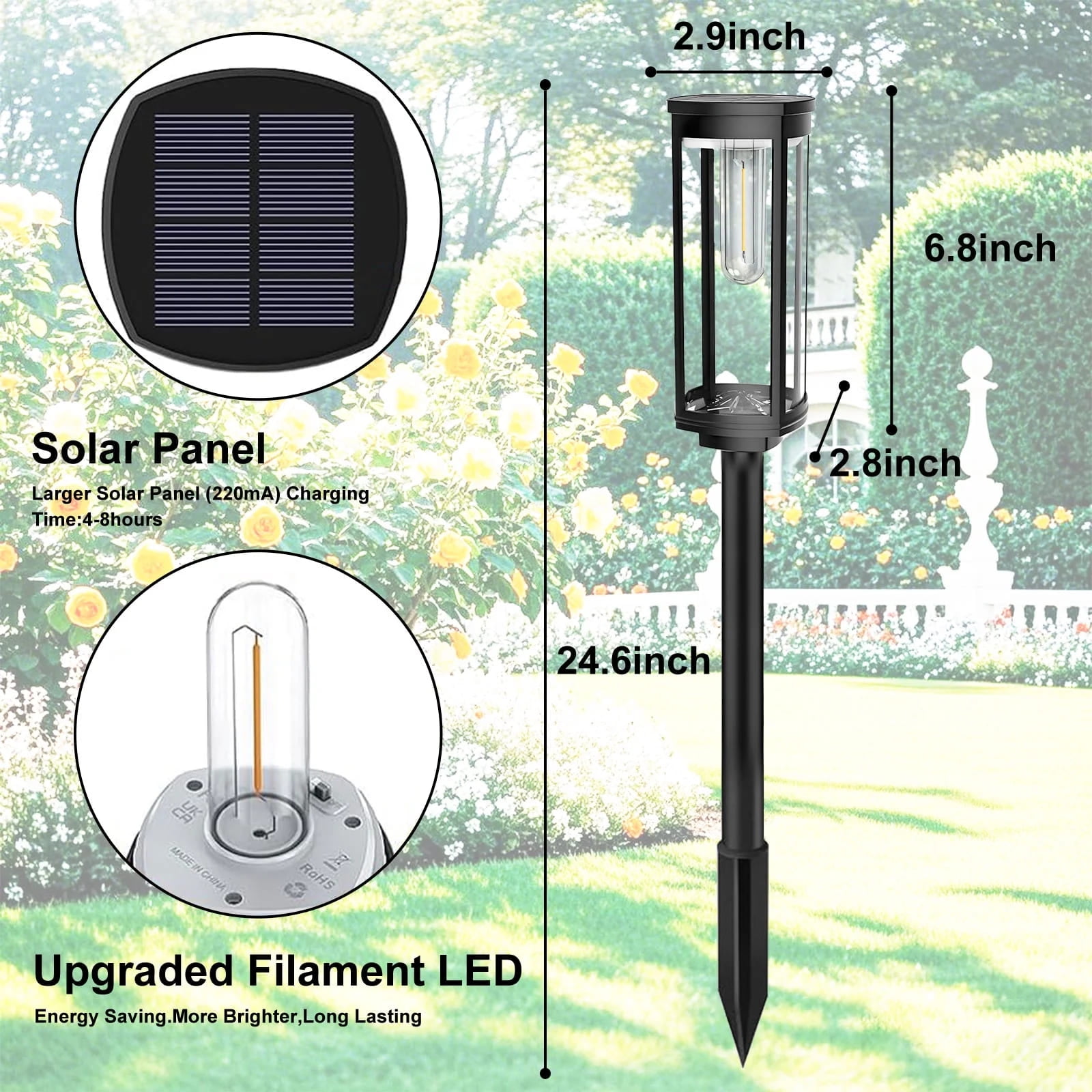 GLUAAE 8 Pack Solar Pathway Lights Outdoor - IP65 Waterproof Solar Powered Garden Lights with Warm White LED, Auto On/Off for Lawn, Patio, Walkway, Driveway Decor