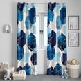 thumbnail image 3 of Blue and White Curtains Modern Abstract Geometric Print Darkening Window Drapes, Top Ombre Marble Hexagon Pattern Curtains for Bedroom, Living Room, Office 42"W x 63"L (Pack of 2), 3 of 6