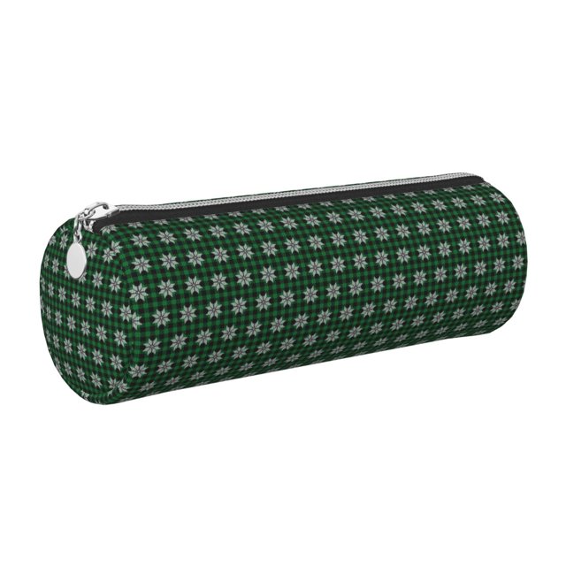 Disketp Green Buffalo Plaid Merry Christmas Estuche Organizador de Lápices de Cuero, Estuche de Oficina con Cremallera para Bolígrafo y Lápiz