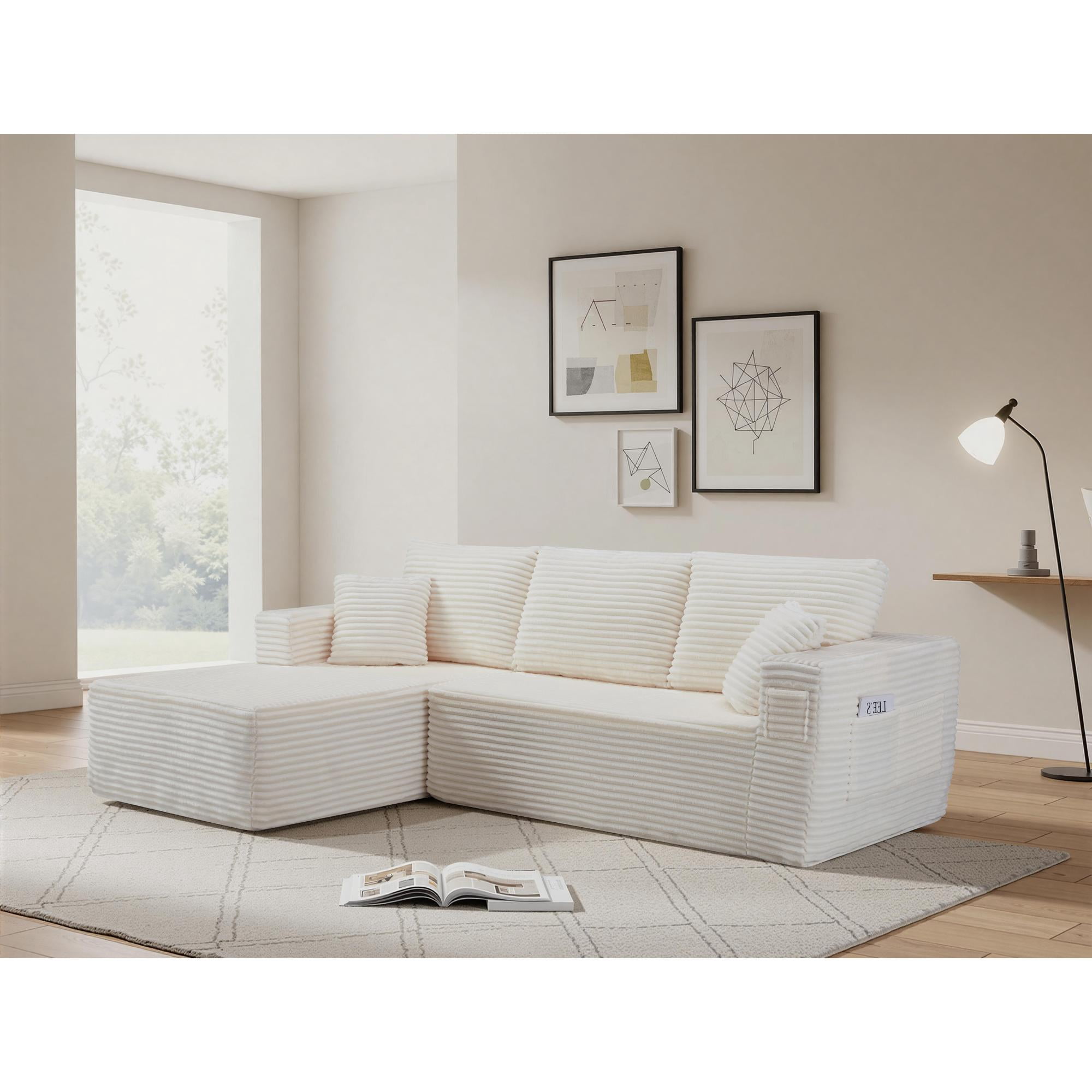 HOQBN 100.39" Cloud Sectional Couch with L-Shape Chaise,Modern Modular Sofa with Deep Seat,No Assembly Required,Compressed Packaging for Living Room Beige