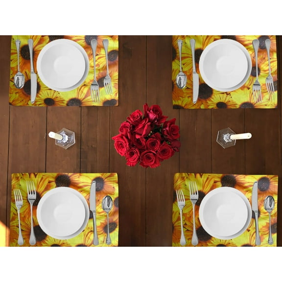 Sunflowers Print Cotton Dinner Table Placemats Holiday Home Decoration 13" x 19" (Pack of 4)