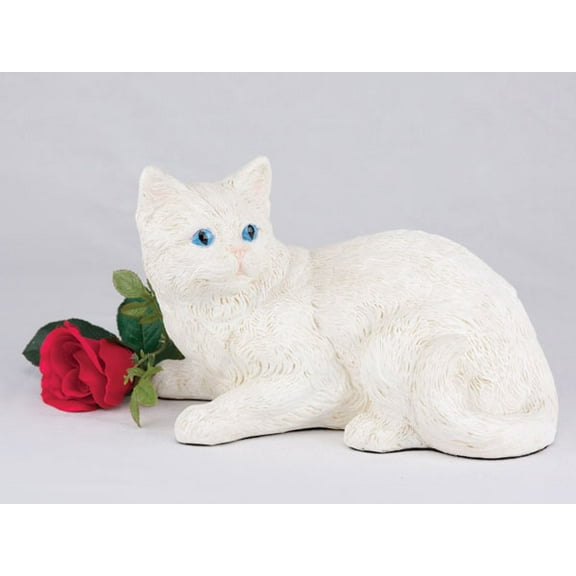 Shorthair White Cat Cremation Pet Urn for a Cat Memorial in remembrance of your beloved family pet