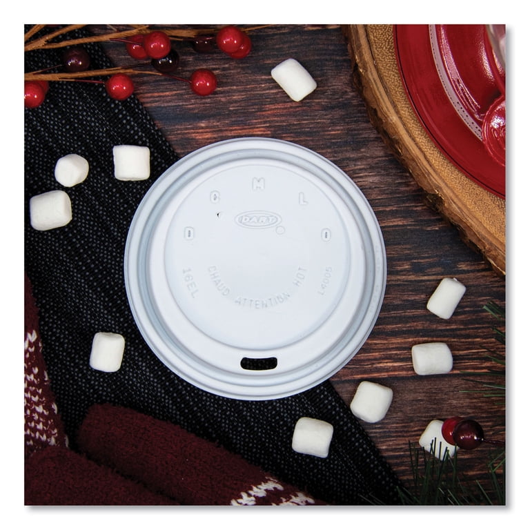 DART 16EL White Cappuccino Plastic Lid - Fits 16oz Foam Hot/Cold Drink Cups, Dome Style