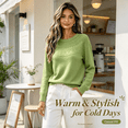 thumbnail image 2 of QATAINLAV Sweaters for Women Crew Neck Hollow Jacquard Knit Pullover Solid Casual Soft Fall Tops Daily Wear, 2 of 10