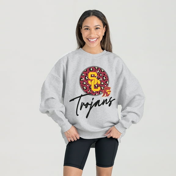 Women's Gameday Couture Ash USC Trojans Premium Fleece Pullover Sweatshirt