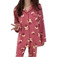thumbnail image 1 of Patrón de oso Mujer Pijamas estampados Traje de manga larga Transpirable Suave Ropa de dormir femenina Ropa de dormir para dormitorio Rosa Rojo XL, 1 of 14