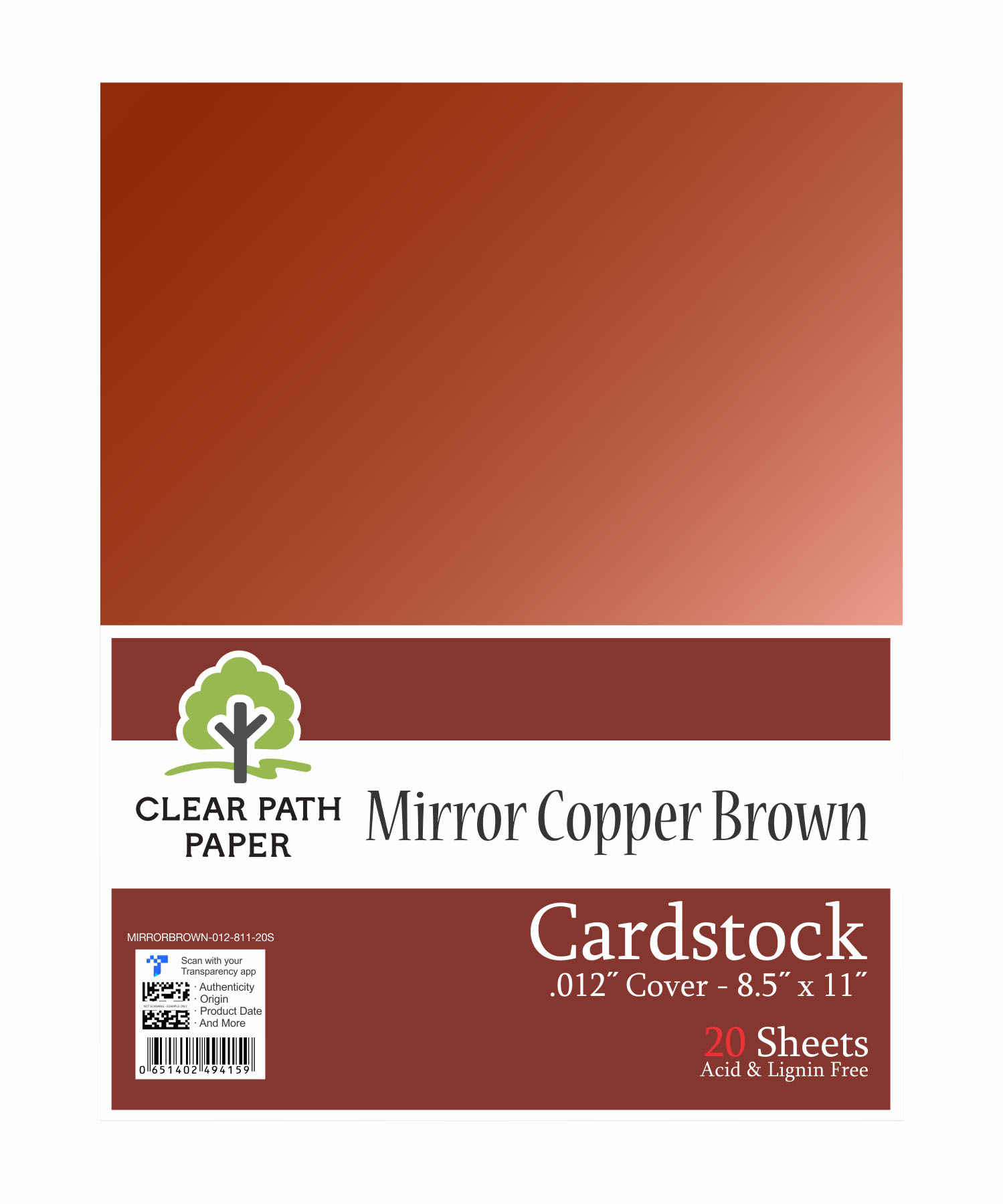Mirror Copper Brown Cardstock 8.5 x 11 inch .012" Thick 20 Sheets