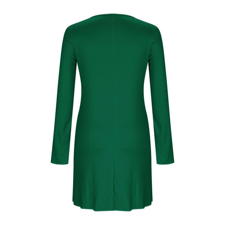 BLTIBY Spring Sweater Dresses for Women Ribbed Knit Long Sleeve Mini Dress  Casual Bodycon A-Line V Neck Solid Color Short Dresses Blue XL