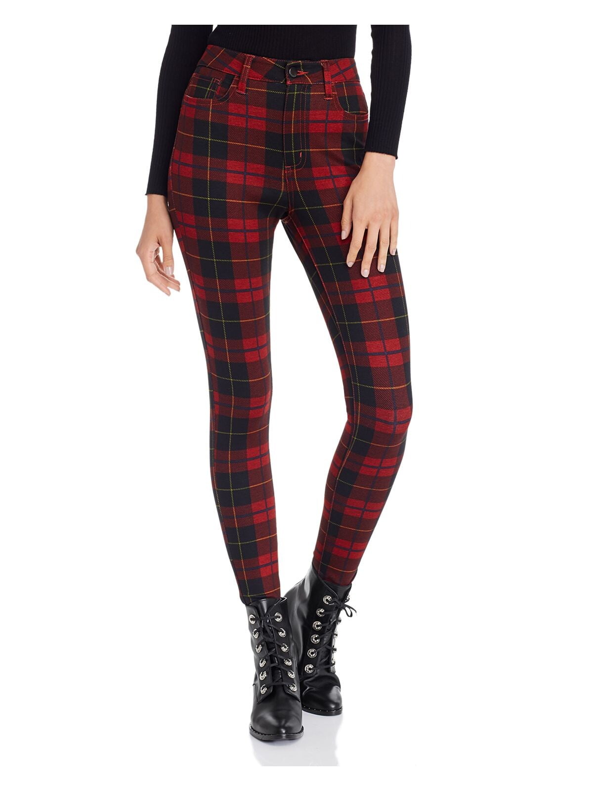 AQUA Womens Red Tartan Plaid Straight 