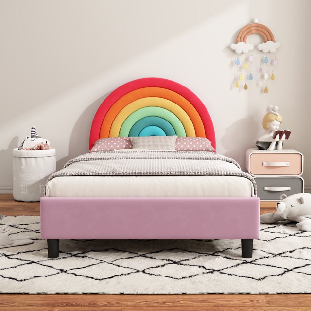Euroco Lit Plateforme Rembourré Format Simple, Rose